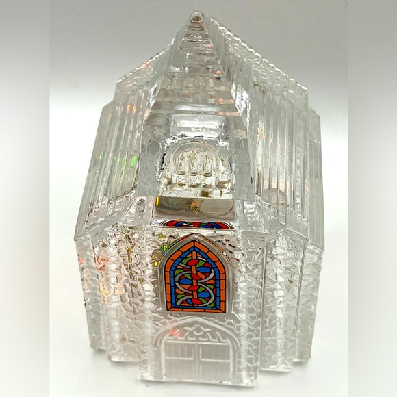 Vintage Avon Silent Night Pressed Clear Glass Church Stained Glass Window 1992 - Picture 10 of 11